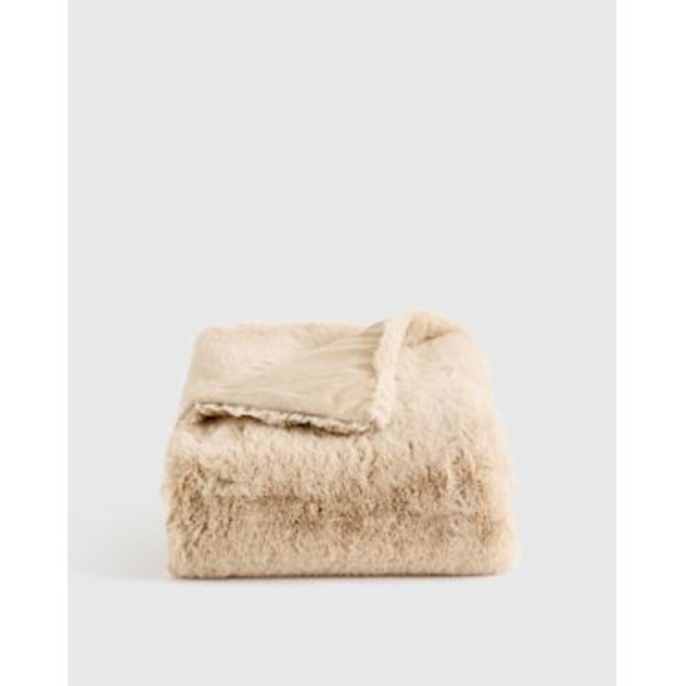 Quince Luxury Faux Fur Throw Blankets Champagne 60X80 - 1